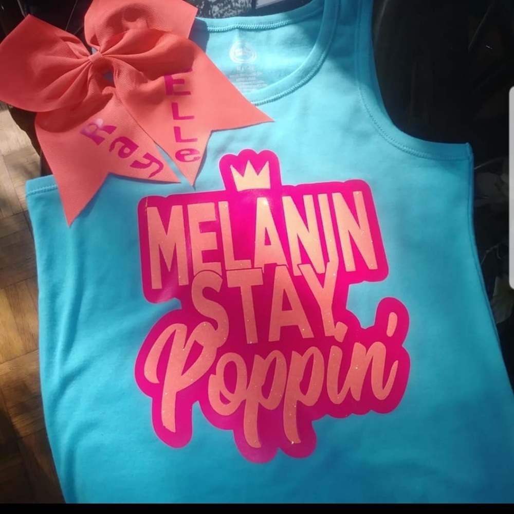 Melanin poppin tee and bow for girls custom name
